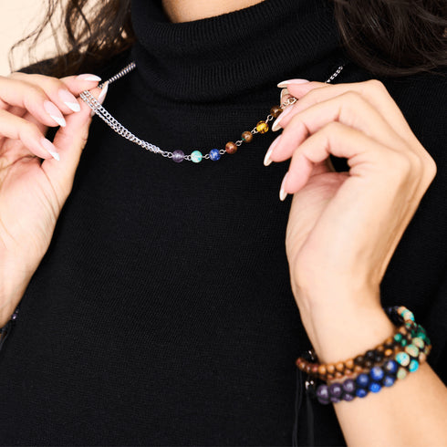 Chakra arc-en-ciel | Collier chaîne 7 pierres précieuses | Argent